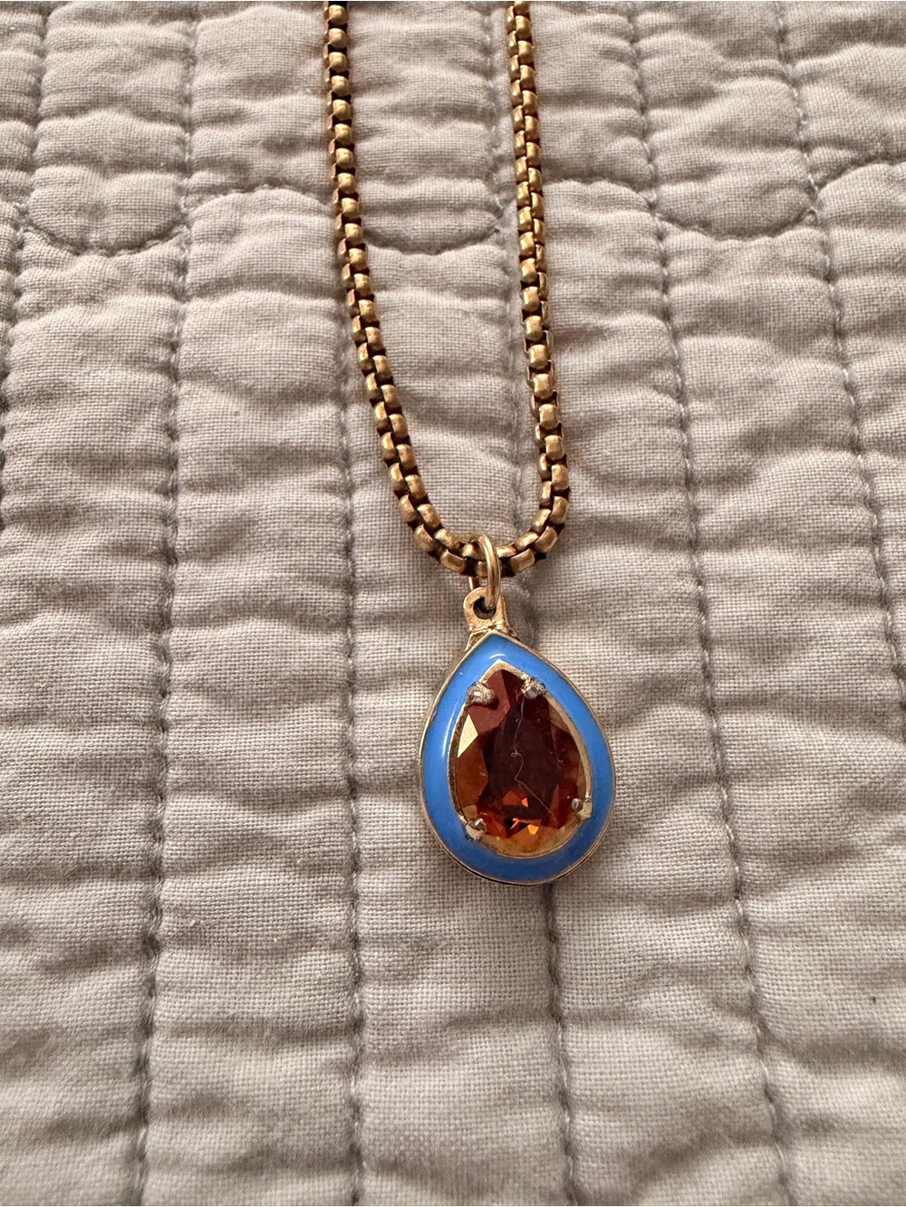 Tova Dakota Teardrop Pendant Necklace with Denim Enamel and Chocolate Stone